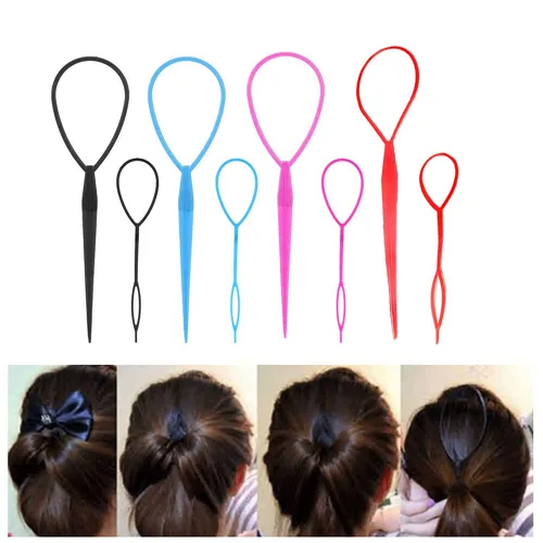 Miniatura 2 de 4 pares de herramientas para cola de cabello, accesorios para trenzar el cabello, fabricante de cola de caballo para mujeres, cinta de herramienta
