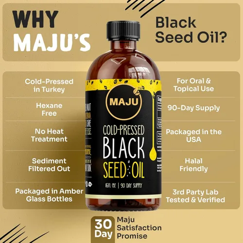 Miniatura 6 de Aceite de semilla negra de MAJU 16 onzas: timoquinona 3X, prensado en frío, 100% aceite de semilla de comino negro turco Nigella sativa