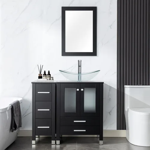 Miniatura 17 de LUCKWIND 36" Bathroom Vanity Combo with Sink, 24"+12.6" Width, Painted Bathroom Storage Cabinet with 5 Drawers, Including Tempered Glass Round