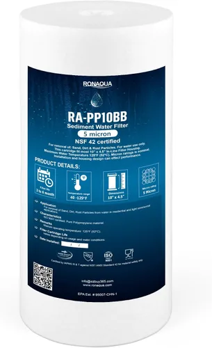 Ronaqua Cartucho de filtro de agua de repuesto de sedimentos grandes de 10 x 4.5 pulgadas, 5 micras, certificado NSF, para toda la casa, compatible