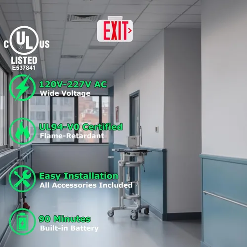 Miniatura 3 de LIT-PaTH Letrero LED de salida, luz de salida de emergencia con baterías de respaldo, doble cara, iluminación de salida de letra roja estándar