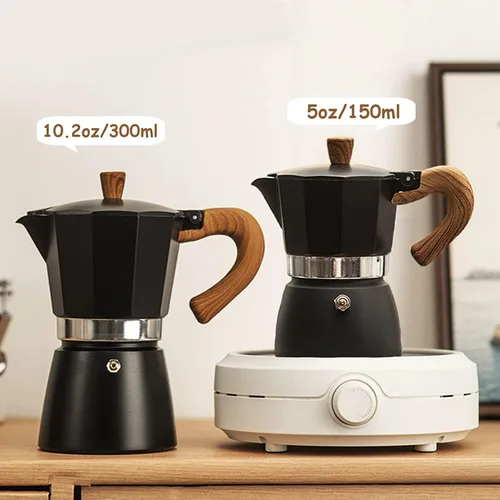Miniatura 2 de Moka - Cafetera de café italiano, cafetera italiana, cafetera de 6 tazas/10 onzas, estufa de aluminio, cafetera para camping, cafetera cubana manual