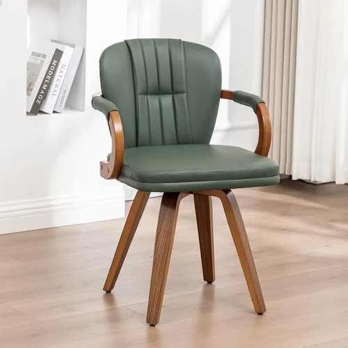 Miniatura 9 de Sillas de comedor giratorias de mediados de siglo, modernas sillas de cocina tapizadas de piel sintética negra con marco de madera curvada, sillas