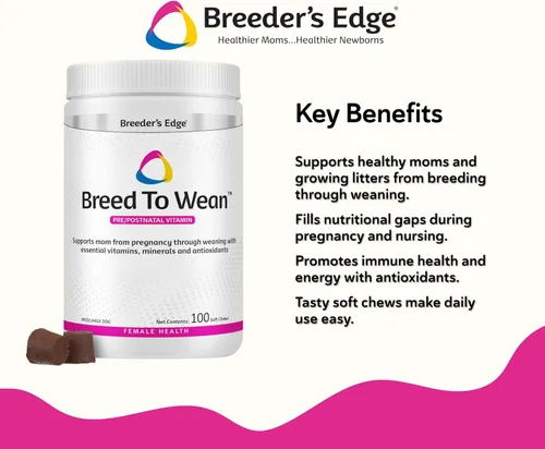 Miniatura 3 de Breeder's Edge Breed to Wean, Multivitamínico prenatal y posnatal para perros y gatos, apoya a las madres embarazadas y lactantes, suplemento