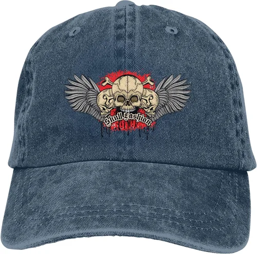 Miniatura 9 de Sombrero de vaquero de moda para hombre y mujer, ajustable para cuatro estaciones, gorra de béisbol del infierno con ángel, azul marino, Azul marino