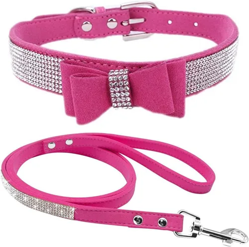 Miniatura 39 de Conjunto de Collar y Correa para Mascotas, Bonito y Deslumbrante de Ante Suave con Diamantes de Imitación de Cristal, Collar y Correa para Gatos