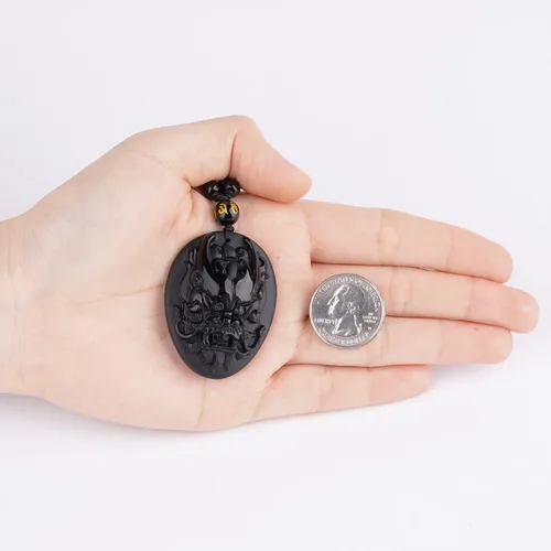 Miniatura 8 de ASGIFT Collar de la suerte de obsidiana, dije de protección de amuleto de piedra de poder con cadena de cuentas ajustable, cristal curativo, regalo