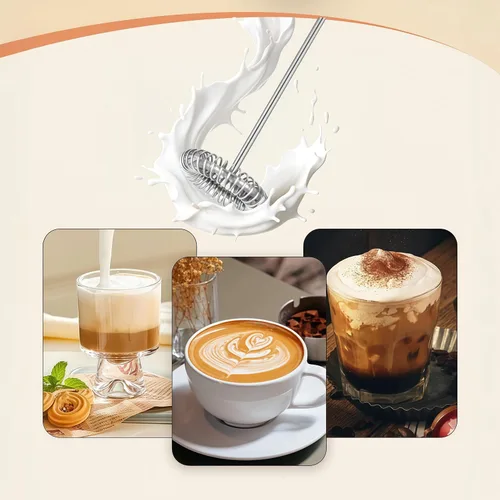 Miniatura 2 de Digead Mini espumador de leche de mano con soporte, batidor eléctrico recargable con 3 velocidades y 2 batidores, espumador de café portátil USB