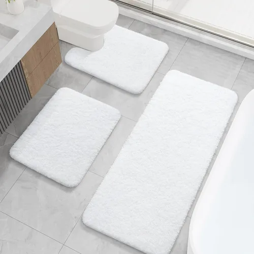 Miniatura 9 de LOCHAS Juego de alfombras de baño de 3 piezas, juego de alfombras de baño largas de microfibra antideslizantes, lavables, juego de alfombras de Gris