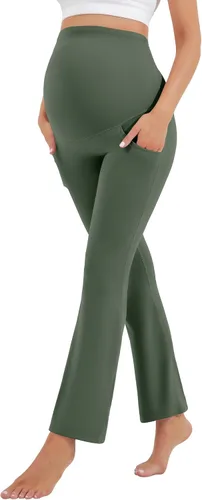 Miniatura 5 de HEGALY Leggings acampanados de maternidad para mujer sobre el vientre, pantalones casuales de yoga para embarazo, con bolsillos, suaves como