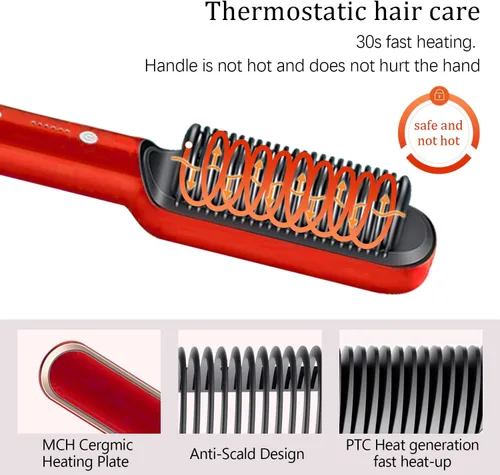 Miniatura 5 de SRIHAIR - Cepillo alisador de cabello con 5 temperaturas, peine de iones negativos, peine alisador eléctrico portátil, cepillo de pelo calentado