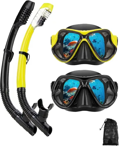 Miniatura 10 de Equipo de esnórquel para adultos, jóvenes y niños, juego de máscara de esnórquel con parte superior seca, juego de máscara de buceo antivaho