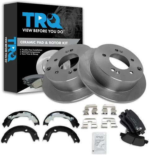Miniatura 138 de TRQ Kit de pastillas de freno y rotor Posi trasero premium con zapatas de estacionamiento para camión GM SUV