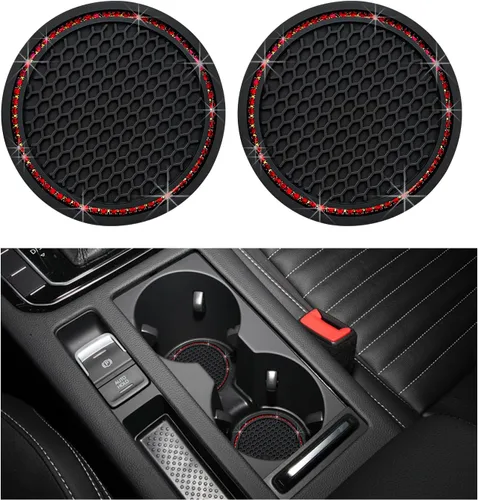 Miniatura 17 de Dickno 2 piezas de portavasos brillantes para automóvil, portavasos de inserción para taza de automóvil de 7 cm con diamantes de imitación, tapete