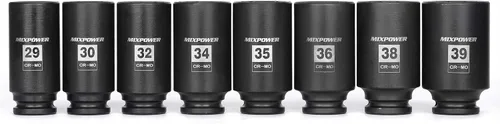 Miniatura 3 de MIXPOWER Juego de llaves de impacto profundo de 8 piezas, 1/2 pulgada, 12 puntos, métrico, CR-MO, 29,30 32 34 35,36,38,39 in, juego de llaves