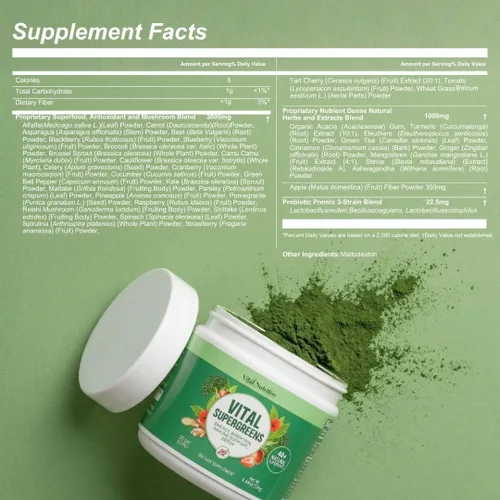 Miniatura 9 de Vital Greens Superfood Powder - Nueva fórmula con más de 40 superalimentos en polvo de bebida verde diaria con probióticos - Supergreens