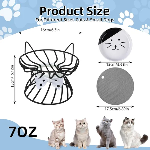 Miniatura 2 de Plato elevado de comida para gatos, cerámica, soporte antideslizante, estación de alimentación elevada, 5 pulgadas, poco profundo para bigotes, apto