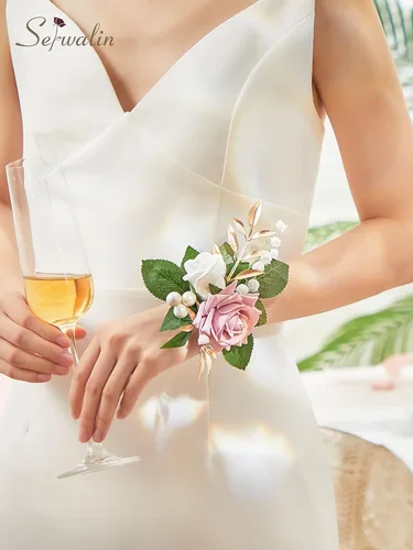 Miniatura 4 de Serwalin Conjunto de Corsage y Boutonniere Rosa, Corsage y Boutonniere de Graduación, Conjunto de Flores de Boda, Accesorios de Homecoming