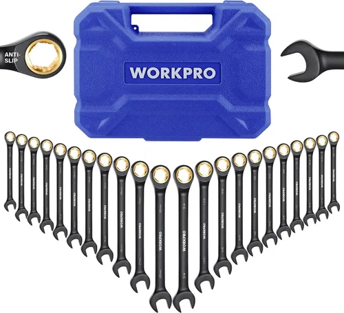 Miniatura 9 de WORKPRO Juego de llaves de trinquete de 22 piezas con cabezal flexible de 180°, diente antideslizante, juegos de llaves combinadas con caja