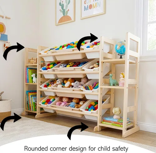 Miniatura 6 de Amdermi Organizador de almacenamiento de juguetes para niños, estantería blanca de 52 pulgadas con 6 estantes con 12 contenedores, organizador