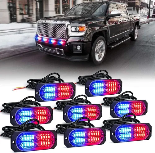 Miniatura 14 de Xprite Kit de luces estroboscópicas de emergencia con 20 luces LED de montaje empotrado en superficie de color ámbar, ultradelgado, salpicadero