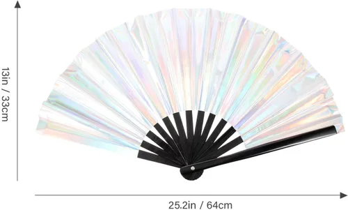 Miniatura 6 de EXCEART Abanico plegable para rave, ventilador de mano plegable holográfico chino japonés de bambú para festivales de Halloween, fiestas