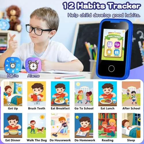 Miniatura 6 de Teléfono infantil para niños, regalos de cumpleaños de Navidad para niños y niñas de 3 a 10 años, teléfono celular, pantalla táctil de 2.8 pulgadas