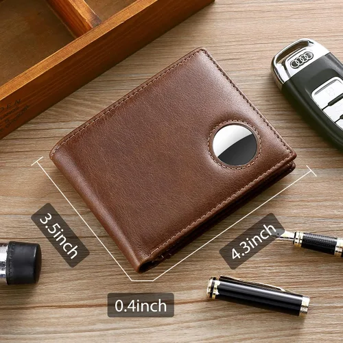 Miniatura 29 de Swallowmall AirTag Billetera para hombre con bloqueo RFID, de piel auténtica, plegable, para AirTag con 1 ventana de identificación, 13 tarjeteros