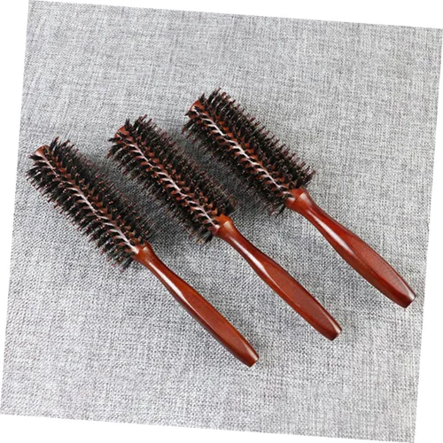 Miniatura 9 de FRCOLOR Cepillo de pelo redondo peine para las mujeres de sarga mango de madera de secado de pelo peinado herramienta de rizado color al azar