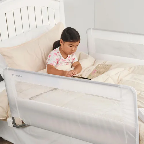 Miniatura 7 de Regalo - Barra de protección de movimiento hacia abajo para cama de doble lado, con sistema de seguridad de anclaje reforzado (Paquete de 2)