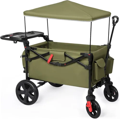 Miniatura 12 de EVER ADVANCED Vagón ultracompacto para 2 niños, vagón cochecito plegable de viaje de empujar y tirar con toldo desmontable, asas y arneses Negro