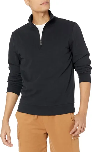 Tienda Essentials - Sudadera ligera de felpa con cuello alto y cremallera de un cuarto para hombre