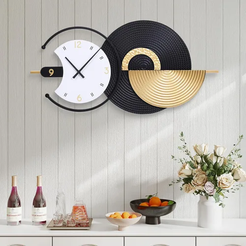 Miniatura 11 de Reloj de pared moderno con plumas, grande para decoración de sala de estar, reloj de pared decorativo, reloj de pared en blanco y negro, adecuado