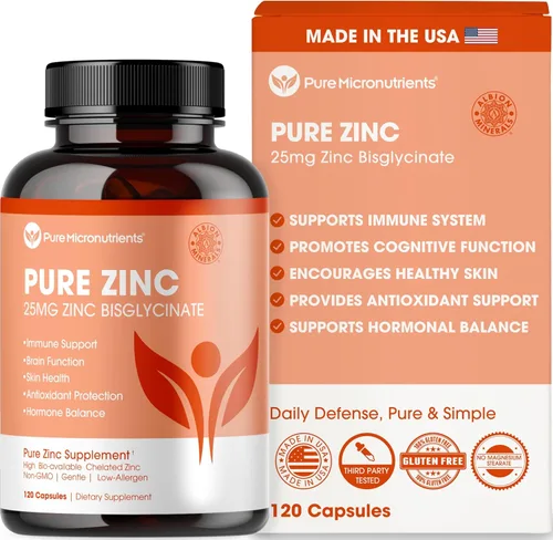 Suplemento de zinc puro 25 mg - Quelato de bisglicinato TRAACS - 120 cápsulas para apoyo inmune, salud de la piel y energía - para hombres y mujeres