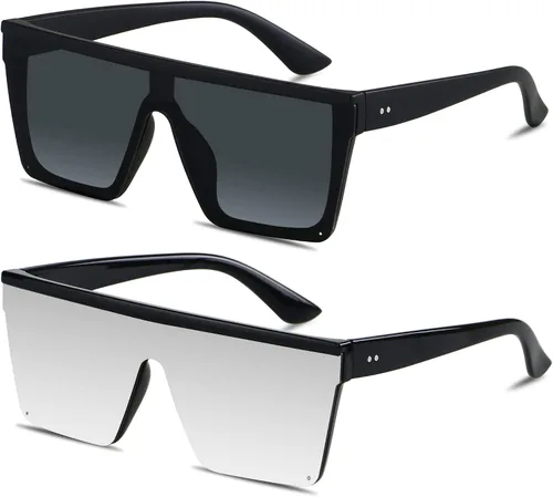 LYZOIT Lentes de sol cuadrados de gran tamaño para mujeres y hombres, parte superior plana grande, protección UV, sombras sin montura