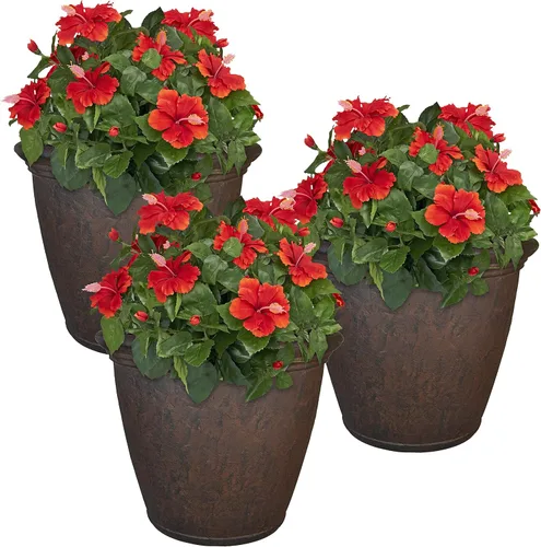 Miniatura 30 de Sunnydaze Anjelica - Maceta grande de plástico para plantas, maceta grande de plástico de doble pared para exteriores con agujeros de drenaje Óxido