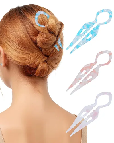 Miniatura 9 de 3 horquillas francesas para el cabello, de acrílico para moño, moños, rizos franceses, diseño dentado antideslizante, ángulo curvado para un mejor