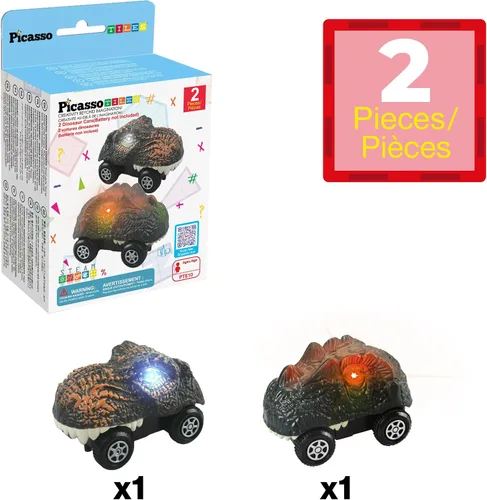 Miniatura 3 de PicassoTiles 2 piezas de camiones de pista de carreras Swift altamente detallados con dinosaurios en paquete al por mayor. Compatibles con kits