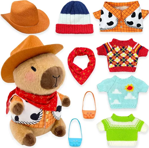 Miniatura 12 de Capybara Peluche con 9 piezas de Ropa y Accesorios, 10.2 pulgadas Lindo Animal de Peluche Capybara, Juguetes de Peluche para Vestir, Lindos Peluches