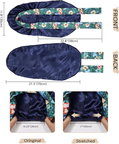 Miniatura 5 de Gorro largo de satén para trenzas, capó de seda para dormir, banda elástica para mujeres negras, cabello rizado Azul marino