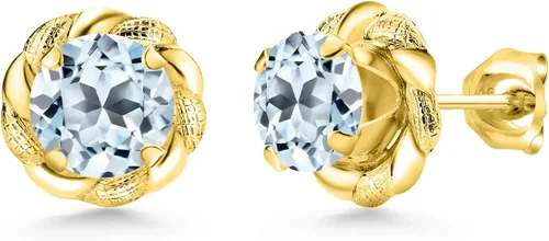 Miniatura 442 de Gem Stone King Aretes de plata de ley 925 de 0.236 in con piedra natal redonda para mujer