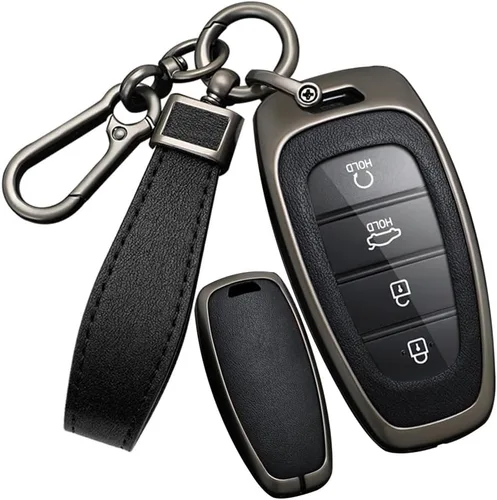 SANRILY Funda de piel sintética para llavero de 4/5/7/8 botones, apta para Hyundai Tucson 2024 Palisade Sonata 2023 2022 Santa fe sin llave con Negro