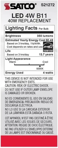 Miniatura 7 de Satco S21272 4B11/LED/950/FR/120V/E12-paquete de 6