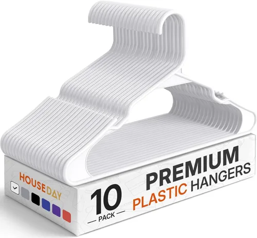 Miniatura 12 de HOUSE DAY Perchas de Plástico Premium Paquete de 10, Perchas para Ropa que Ahorran Espacio, Colgador Resistente para Abrigos - Organizadores
