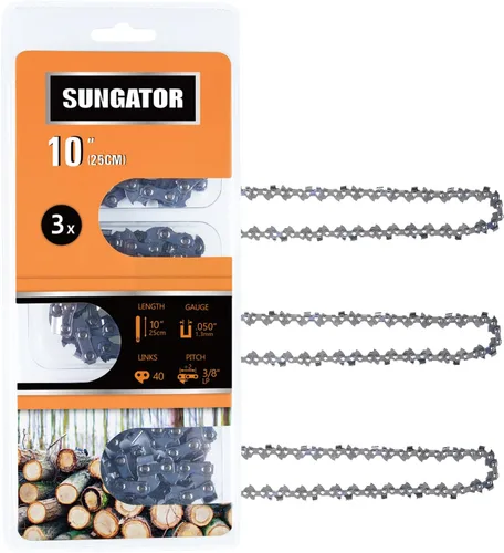 Miniatura 33 de SUNGATOR Paquete de 3 cadenas de motosierra de 8 pulgadas SG-S33, paso LP de 3/8 pulgadas, calibre 0.050 pulgadas, 33 eslabones de transmisión