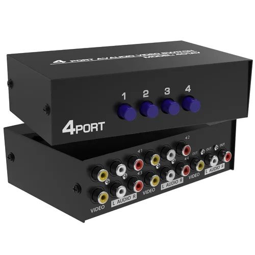 Fosmon Interruptor y divisor RCA de 3 vías, selector de audio y video estéreo de 3 entradas (hembra) y 1 salida (hembra) con cable de conexión AV