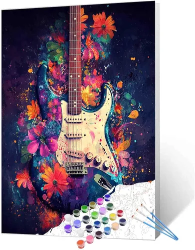 Miniatura 8 de Pintura por números, micrófono colorido, kit de pintura al óleo de lienzo para niños y adultos, pintura de dibujo de 16 x 20 pulgadas, pigmento