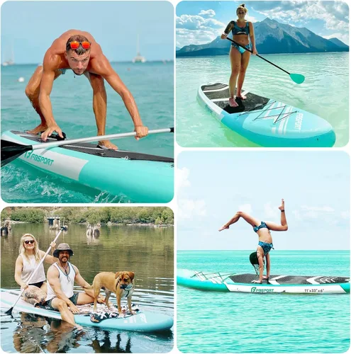Miniatura 7 de FBSPORT Tabla de remo de pie prémium de 11 pies, tabla de yoga con accesorios de SUP y bolsa de transporte, amplia posición, control de surf, Verde