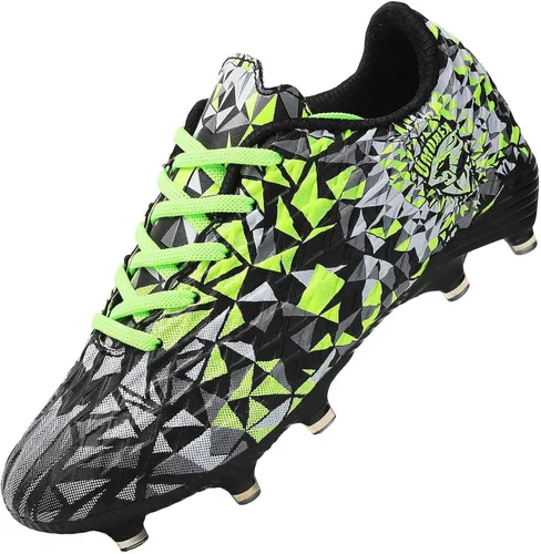 UMUERX Kids Soccer Cleats Girls Boys Outdoor Indoor Football Shoes Trainning Shoes Lace up Firm Ground Athletic Turf Shoes Green