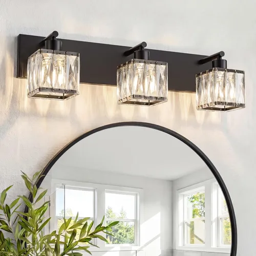 Miniatura 23 de VOLISUN Luces de tocador de cristal – 4 luces modernas de acero inoxidable para baño sobre espejo, acabado cromado – Certificado UL